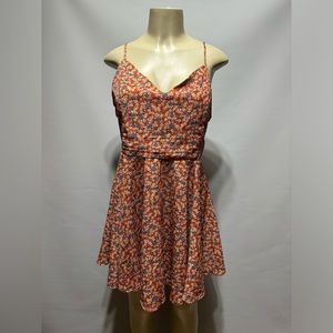 Blush J Women’s Orange Floral Sundress Large Spaghetti Strap Summer Beach Mini